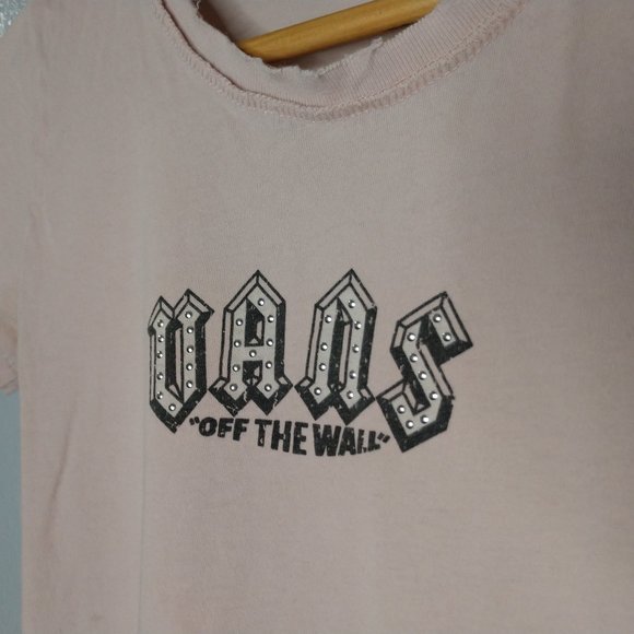 🖤 VANS Womens Small Light Pink Sheer Sequin Logo Short Sleeve Shirt Fringe - Picture 3 of 6